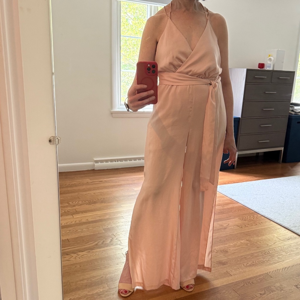 BCBG pale peach halter jumpsuit silk size S